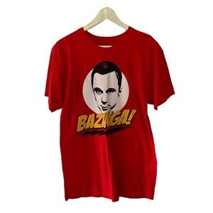 The Big Bang Theory Sheldon Bazinga T Shirt Red Size Medium 100% Cotton